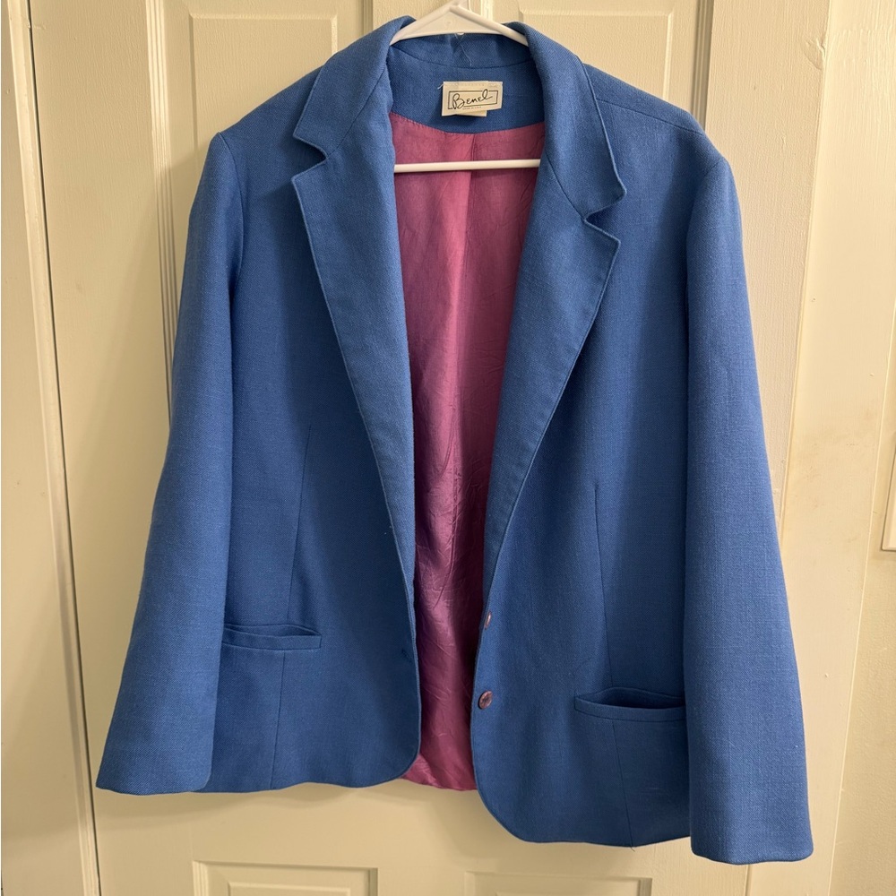 Vintage Blue Linen Blazer 90s Benel